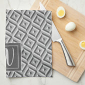 Monogram driekleurig grijs diamantpatroon theedoek (Quarter Fold)