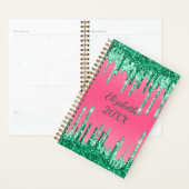 Monogram druipende glitter groene roze trendy glam planner (Display)