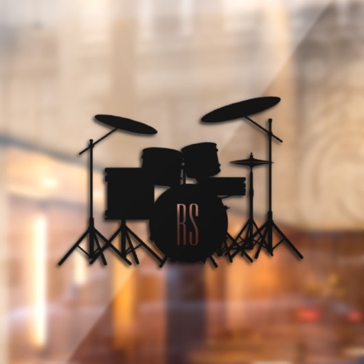 Monogram drum Set Music Design Roze Showgordijn Raamsticker (Vel 2)