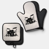Monogram drum Silver Ovenwant & Pannenlap Set (Voorkant / Achterkant)