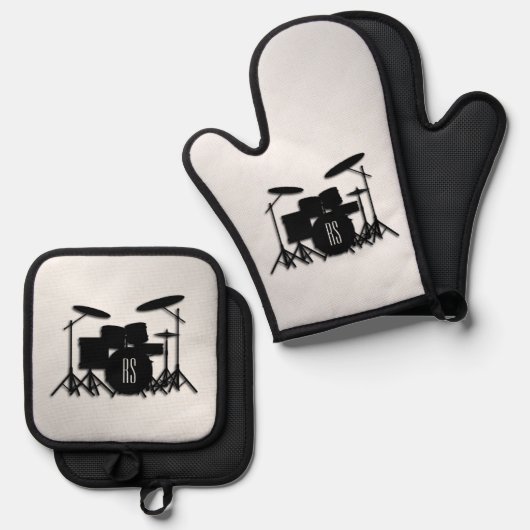 Monogram drum Silver Ovenwant & Pannenlap Set (Voorkant / Achterkant)