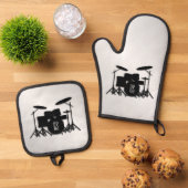 Monogram drum Silver Ovenwant & Pannenlap Set (Top down)