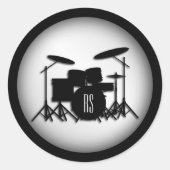 Monogram drum Silver Ronde Sticker (Voorkant)