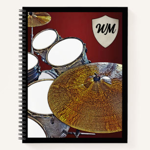 Monogram Drummer Custom Drum Kit Rock & Roll Music Notitieboek
