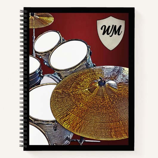 Monogram Drummer Custom Drum Kit Rock & Roll Music Notitieboek (Voorkant)