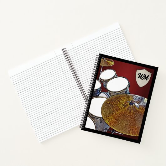 Monogram Drummer Custom Drum Kit Rock & Roll Music Notitieboek (Binnen)