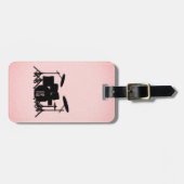 Monogram drumset muziekontwerp roze bagagelabel (Voorkant horizontaal)