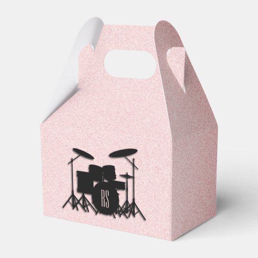 Monogram drumset muziekontwerp roze bedankdoosjes (Voorkant Zijde)