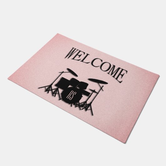 Monogram drumset muziekontwerp roze deurmat (Schuin)