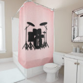 Monogram drumset muziekontwerp roze douchegordijn (In situ)