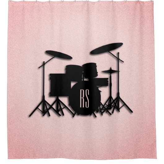 Monogram drumset muziekontwerp roze douchegordijn (Voorkant)