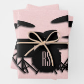 Monogram drumset muziekontwerp roze inpakpapier vel (In situ)