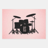 Monogram drumset muziekontwerp roze inpakpapier vel (Voorkant)