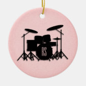 Monogram drumset muziekontwerp roze keramisch ornament (Voorkant)