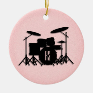 Monogram drumset muziekontwerp roze keramisch ornament
