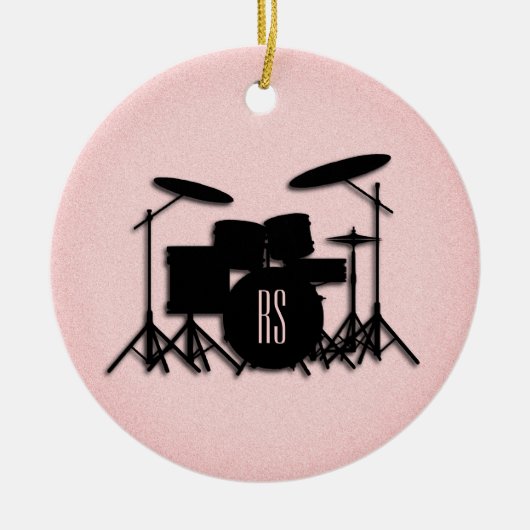 Monogram drumset muziekontwerp roze keramisch ornament (Voorkant)