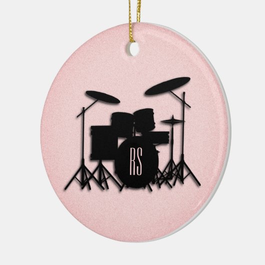 Monogram drumset muziekontwerp roze keramisch ornament (Links)