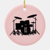 Monogram drumset muziekontwerp roze keramisch ornament (Achterkant)