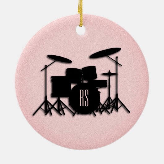 Monogram drumset muziekontwerp roze keramisch ornament (Achterkant)