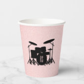 Monogram drumset muziekontwerp roze papieren bekers (Voorkant)