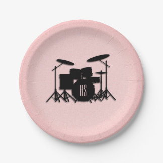 Monogram drumset muziekontwerp roze papieren bordje