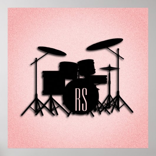 Monogram drumset muziekontwerp roze poster (Voorkant)