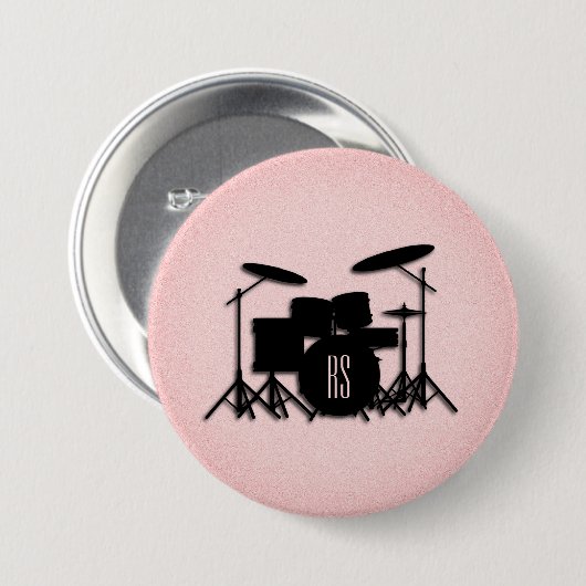 Monogram drumset muziekontwerp roze ronde button 7,6 cm (Voorkant /achterkant)