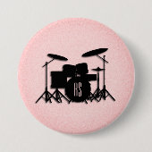 Monogram drumset muziekontwerp roze ronde button 7,6 cm (Voorkant)