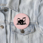 Monogram drumset muziekontwerp roze ronde button 7,6 cm (In situ)