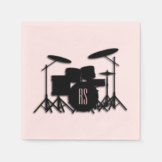 Monogram drumset muziekontwerp roze servet (Voorkant)