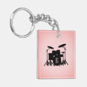 Monogram drumset muziekontwerp roze sleutelhanger (Voorkant Links)