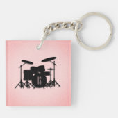 Monogram drumset muziekontwerp roze sleutelhanger (Achterkant)