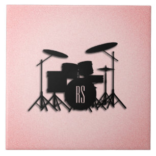 Monogram drumset muziekontwerp roze tegeltje