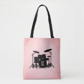 Monogram drumset muziekontwerp roze tote bag (Voorkant)