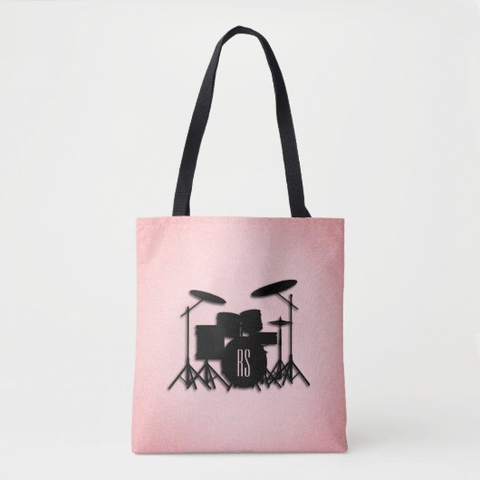 Monogram drumset muziekontwerp roze tote bag (Voorkant)