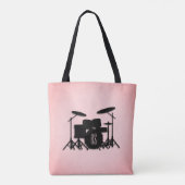 Monogram drumset muziekontwerp roze tote bag (Achterkant)