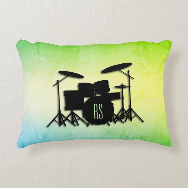 Monogram Drumstel Groen Accent Kussen (Voorkant)