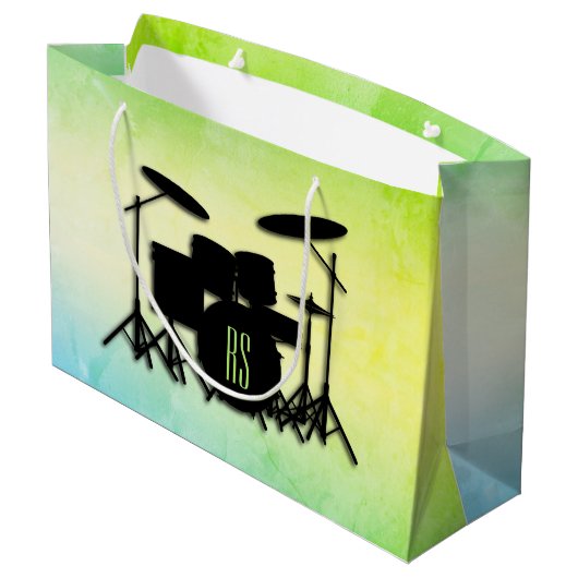 Monogram drumstel groen groot cadeauzakje (Achterkant Gekanteld)