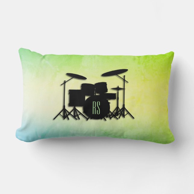 Monogram drumstel groen kussen (Voorkant)