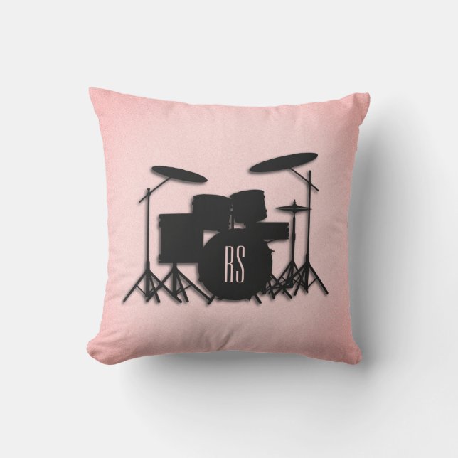 Monogram Drumstel Muziekontwerp Roze  Buitenkussen (Voorkant)