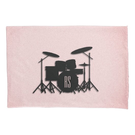 Monogram Drumstel Muziekontwerp Roze  Kussensloop (Voorkant)