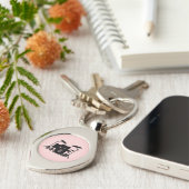 Monogram Drumstel Muziekontwerp Roze Sleutelhanger (Zijkant)