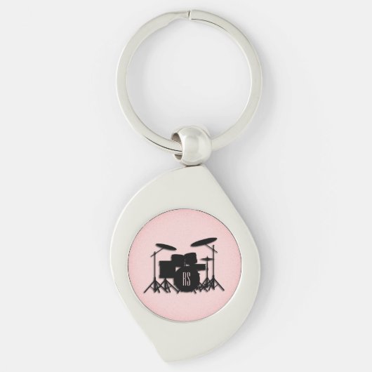 Monogram Drumstel Muziekontwerp Roze Sleutelhanger (Voorkant)