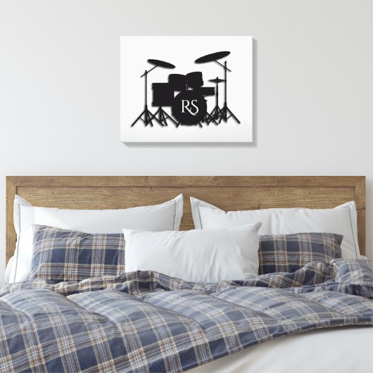 Monogram Drumstel Zilver Canvas Afdruk (Insitu (Slaapkamer))