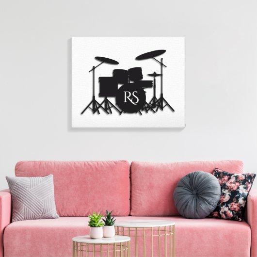 Monogram Drumstel Zilver Canvas Afdruk (Insitu (Woonkamer))