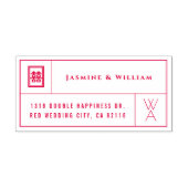 Monogram & Dubbel Geluk Grid Chinese Bruiloft Zelfinktende Stempel (Design)