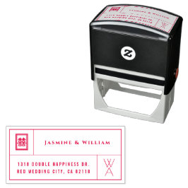 Monogram & Dubbel Geluk Rooster Chinees Huwelijk Zelfinktende Stempel