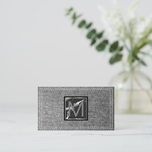 Monogram | Dubbel gestikt denim Visitekaartje (Staand voorkant)