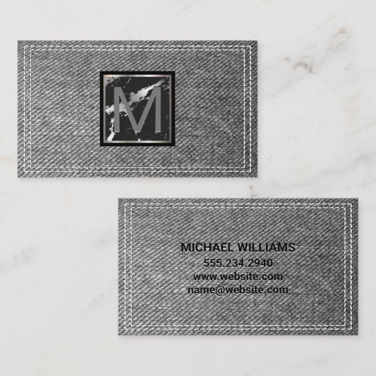 Monogram | Dubbel gestikt denim Visitekaartje (Voorkant / Achterkant)