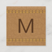 Monogram | Dubbel Gestikt Taan Leer Vierkante Visitekaartje (Voorkant)